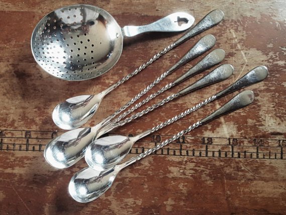 547439285 Strainer &amp; Six 8 Inch Bar Spoons